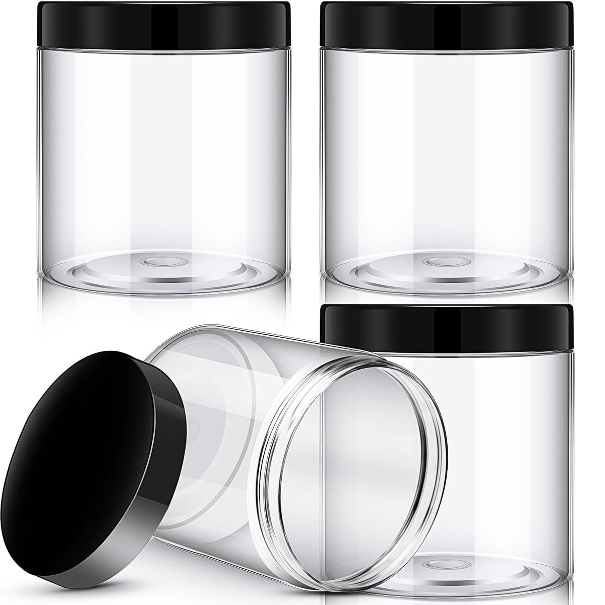 Patelai 16 Ounce plastic jar with black screw-on lid front view
