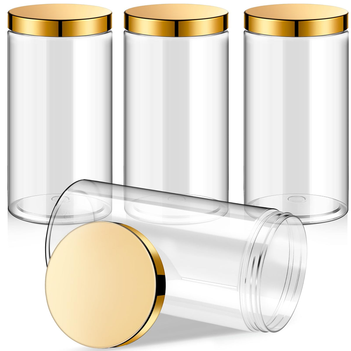 Patelai 32 oz plastic jar with gold screw-on lid front view