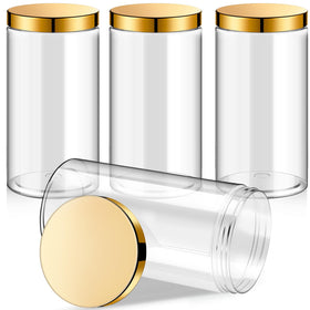 Patelai 32 oz plastic jar with gold screw-on lid front view
