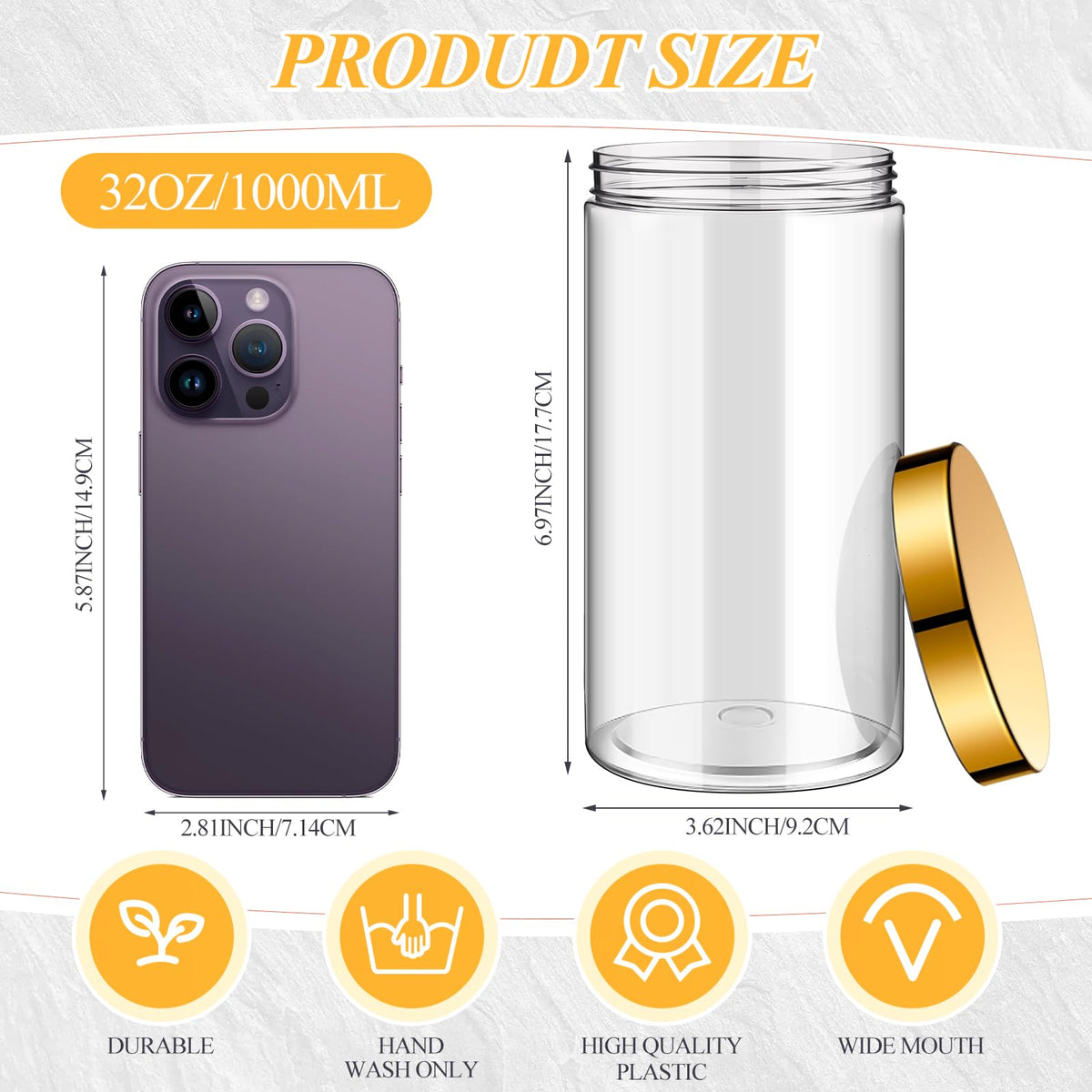 Patelai 32 oz plastic jars set with gold lids