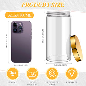 Patelai 32 oz plastic jars set with gold lids