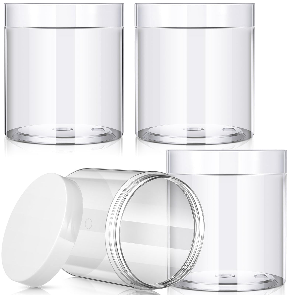 Patelai 4 Pcs Wide Mouth Plastic Jars 16 Ounce with white lids