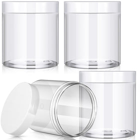 Patelai 4 Pcs Wide Mouth Plastic Jars 16 Ounce with white lids