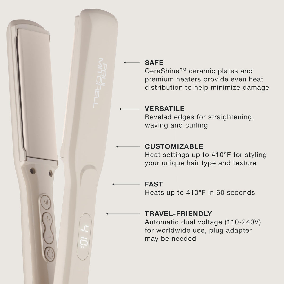 Paul Mitchell Smooth+ Ceramic Flat Iron taupe model side view