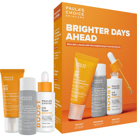 Paula's Choice Brighter Days Ahead Kit front view with SPF 50, AHA exfoliant, and vitamin C serum