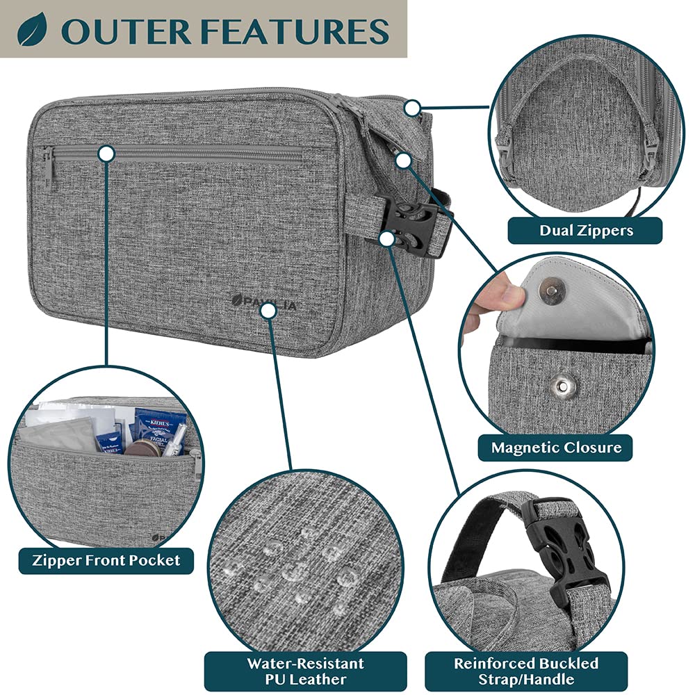 PAVILIA toiletry bag displayed with grooming accessories