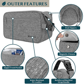 PAVILIA toiletry bag displayed with grooming accessories
