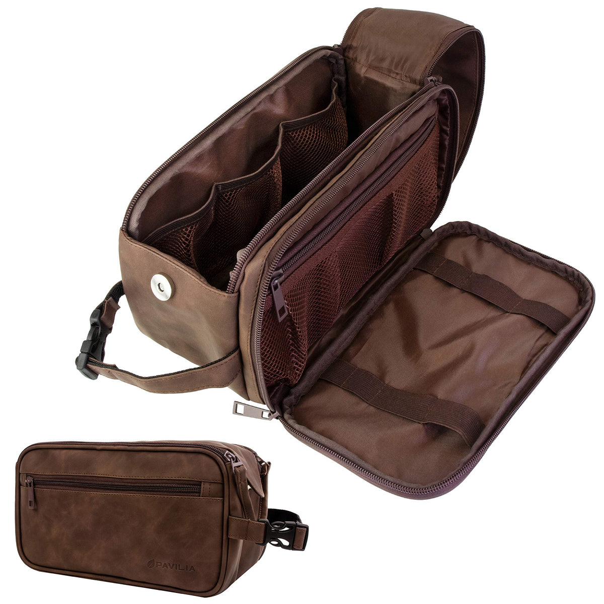 PAVILIA Toiletry Bag for Men dark brown front view
