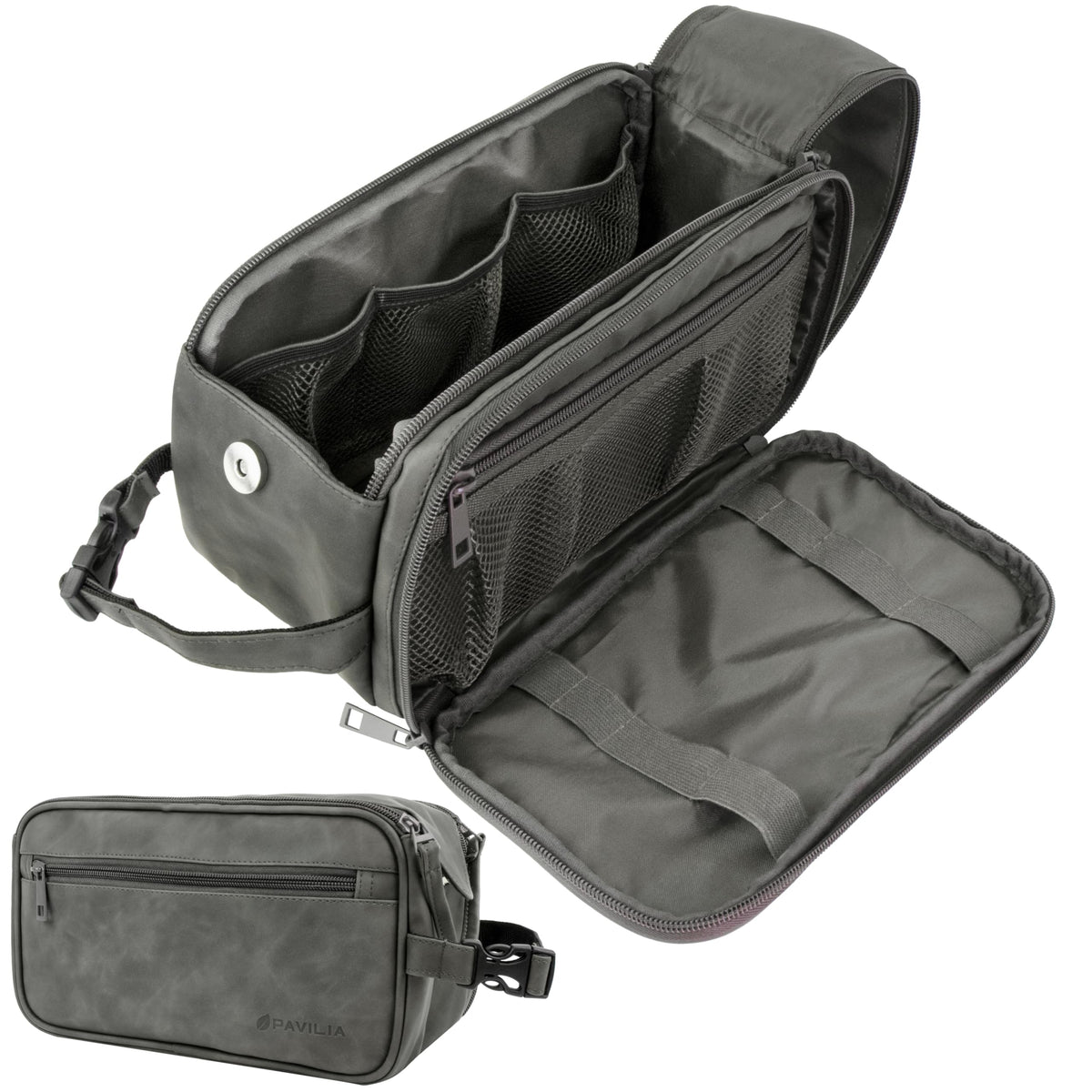 PAVILIA Toiletry Bag for Men in dark grey front view