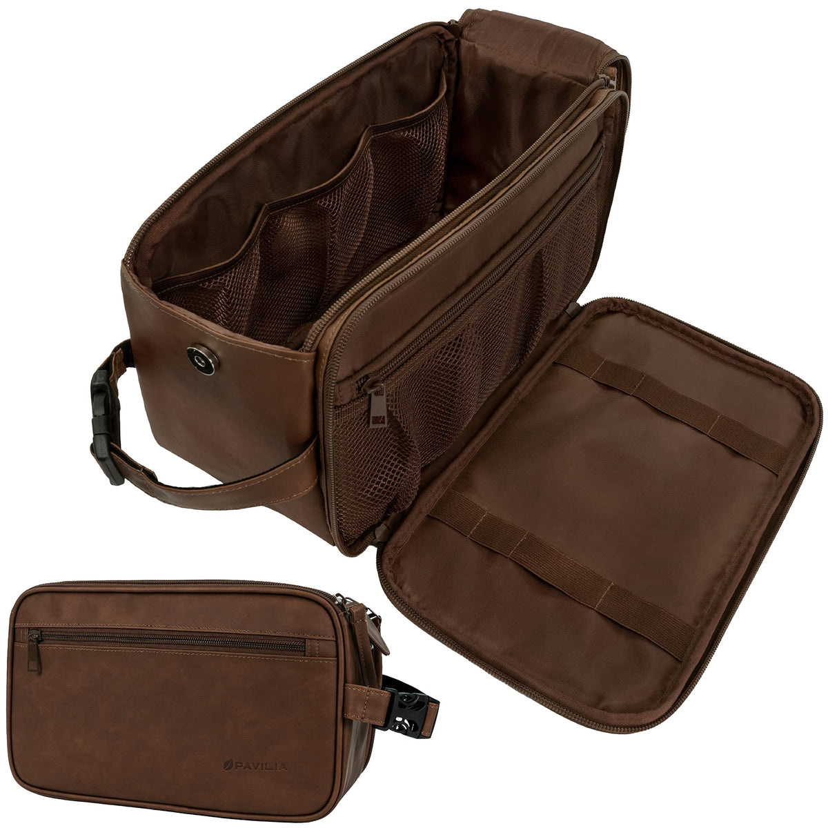 PAVILIA Toiletry Bag for Men XL in dark brown front view