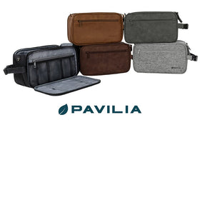 PAVILIA Toiletry Bag hanging on a bathroom hook