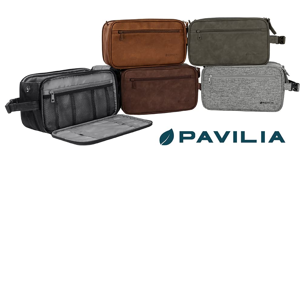 PAVILIA toiletry bag on a travel suitcase