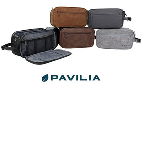 PAVILIA Toiletry Bag packed for travel in a suitcase
