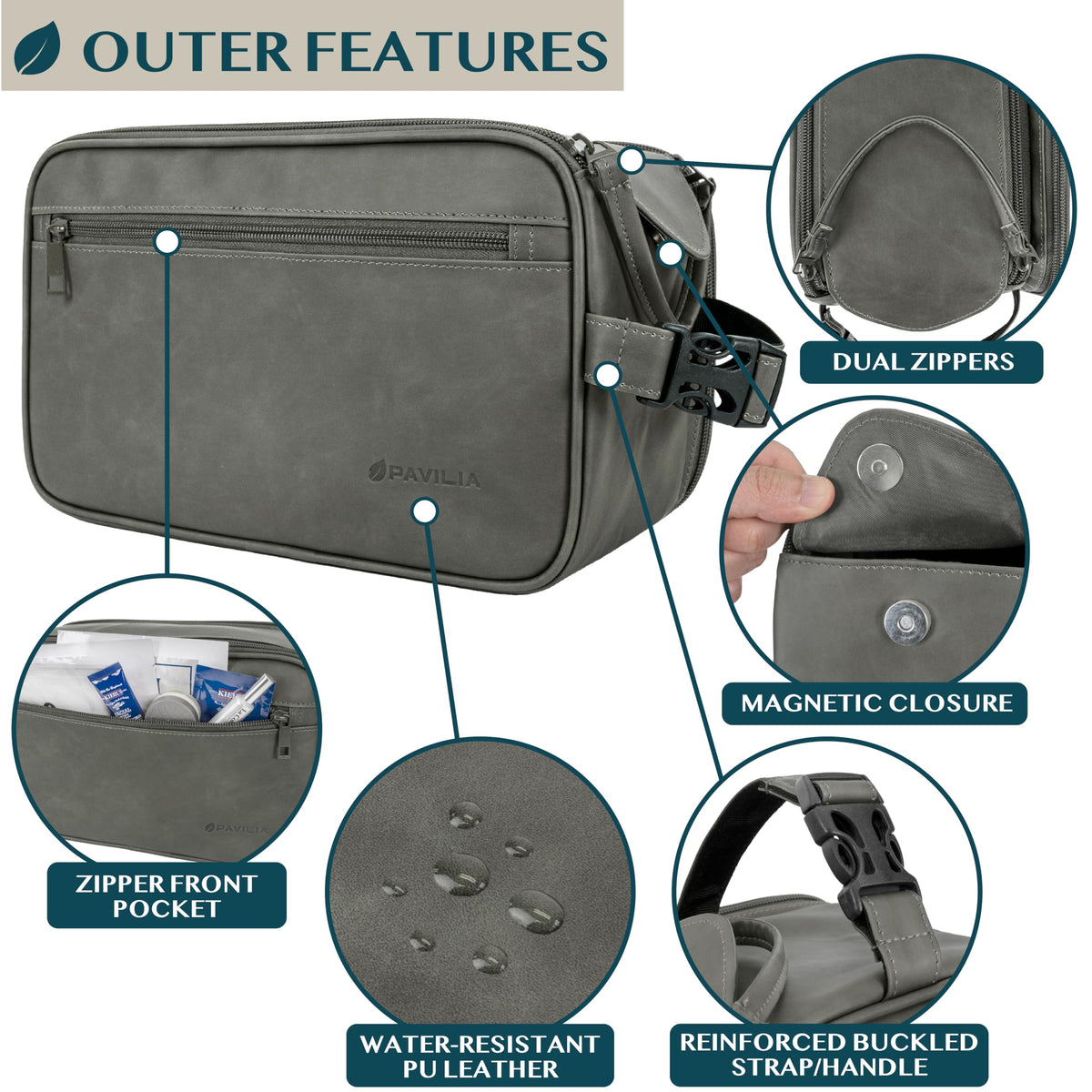 PAVILIA Toiletry Bag side view with handle