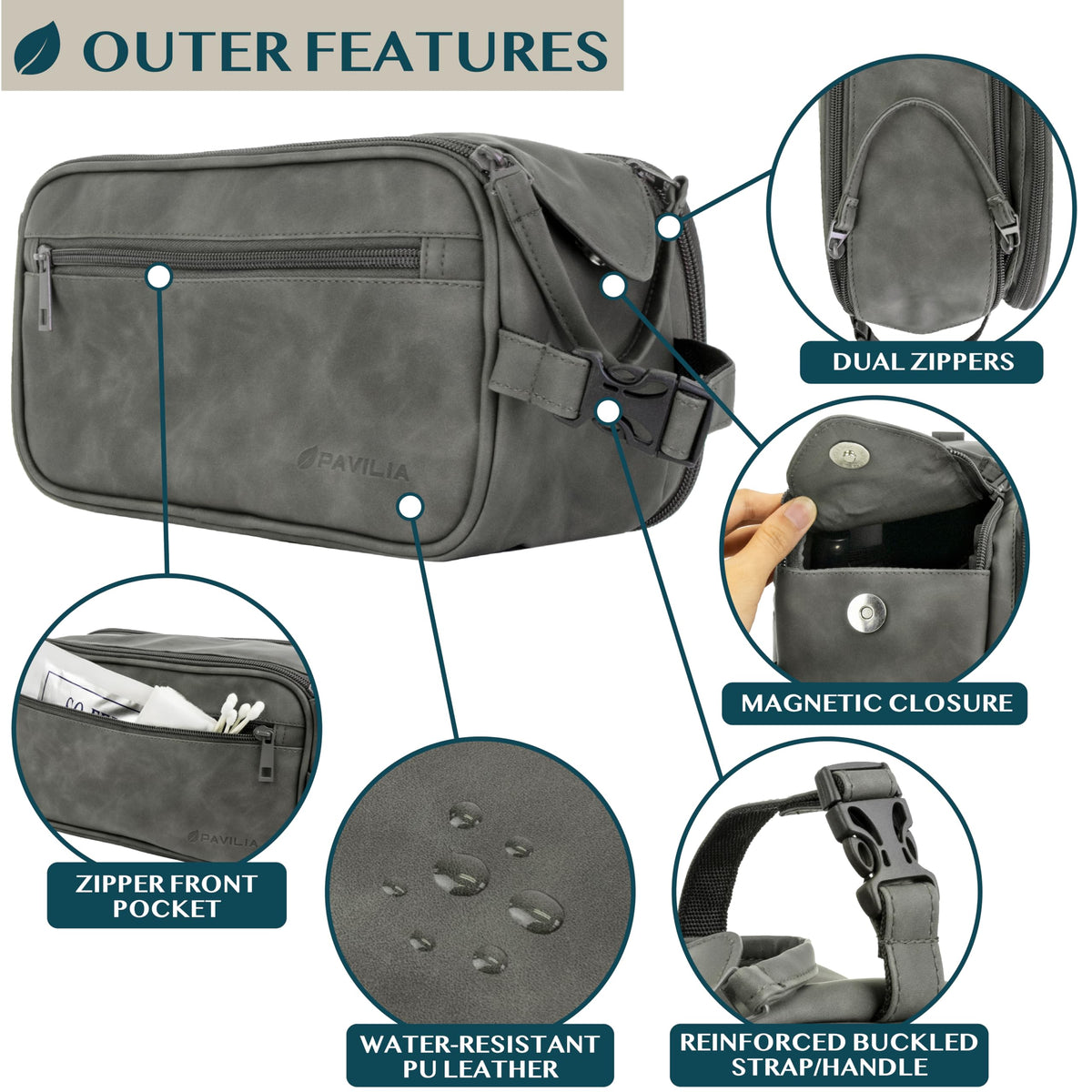 PAVILIA Toiletry Bag with toiletries arranged inside