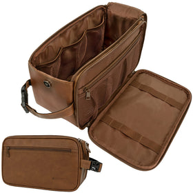 PAVILIA XL Brown Toiletry Bag front view with double zipper