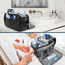 PAVILIA XL Toiletry Bag hanging in a bathroom