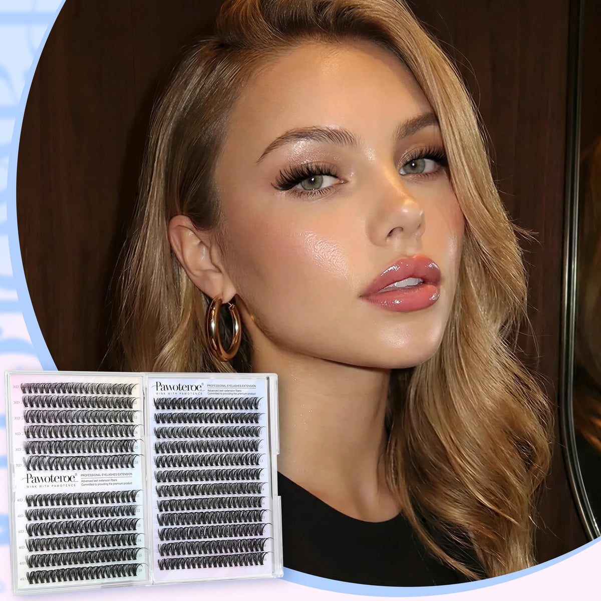 Pawotence Lash Clusters displayed with lash bond and seal brush
