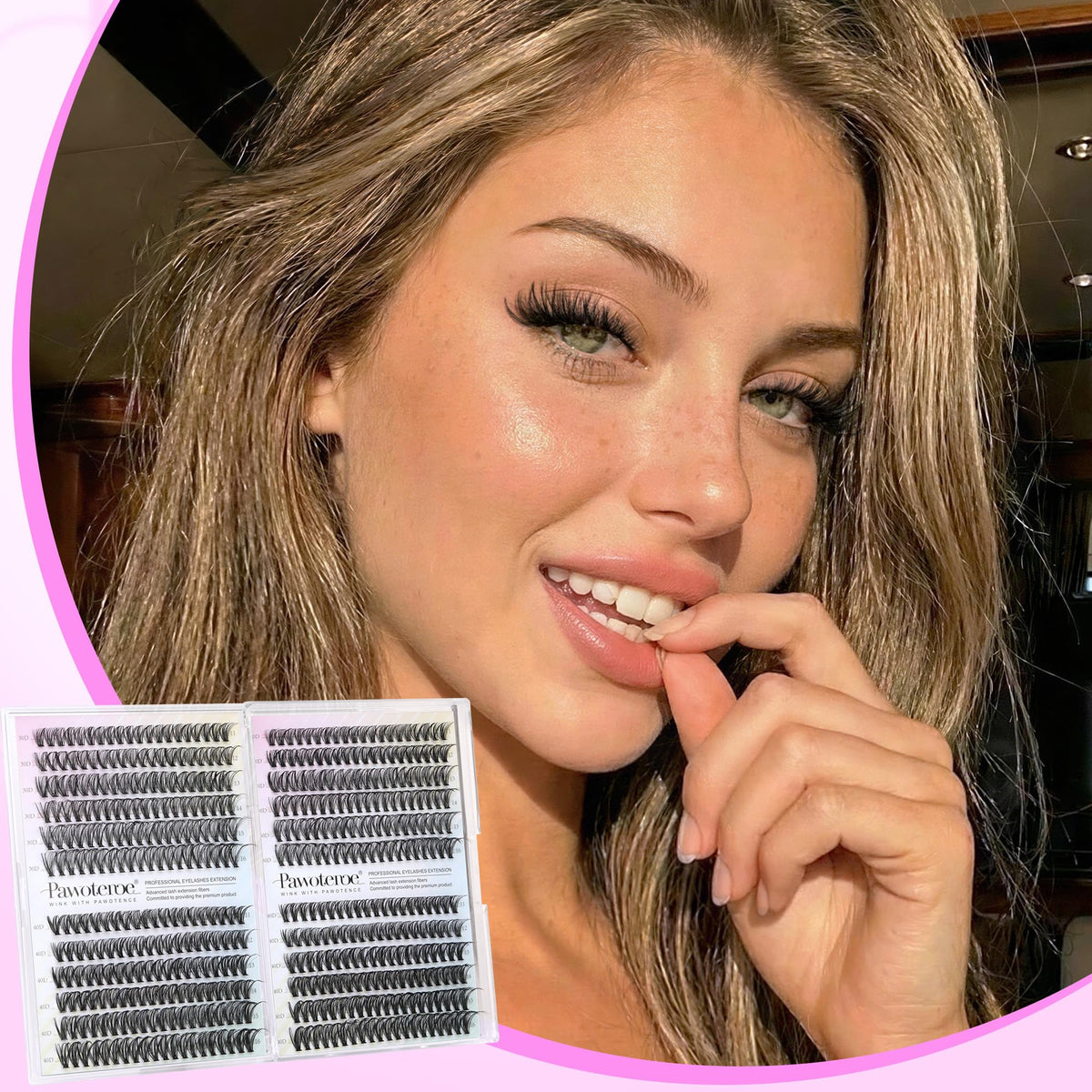 Pawotence Lash Clusters on model's eyes