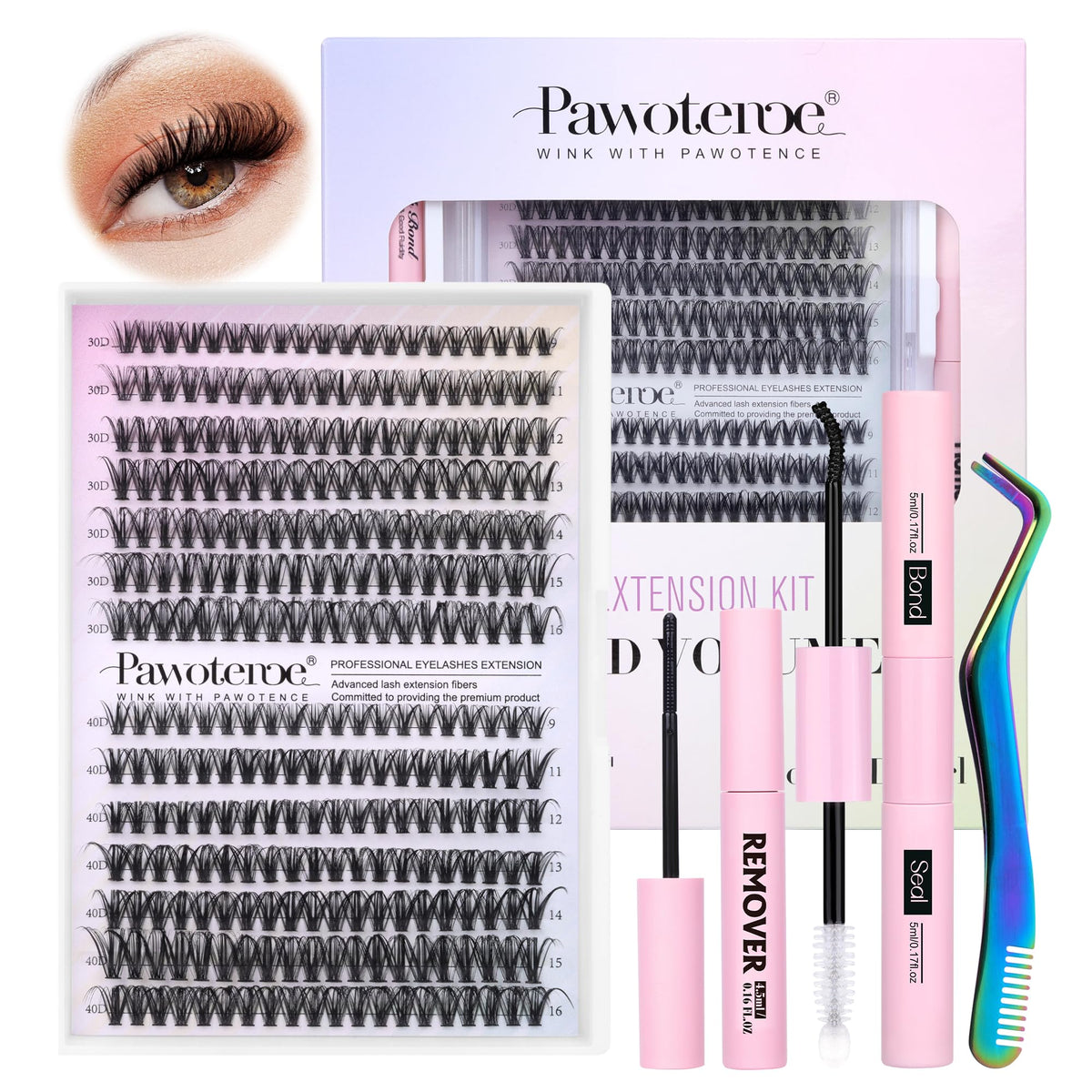 Pawotence Lash Extension Kit 280pcs with lash clusters and applicator