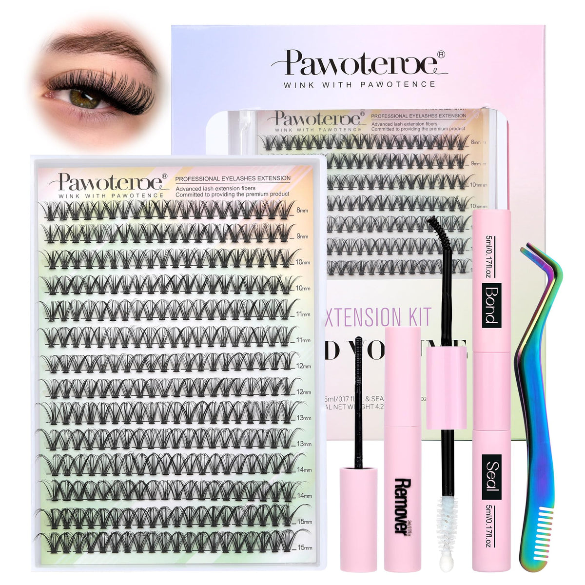 Pawotence Lash Extension Kit with 280 individual lash clusters