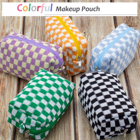PAZIMIIK Checkered Makeup Bag compact size next to a phone