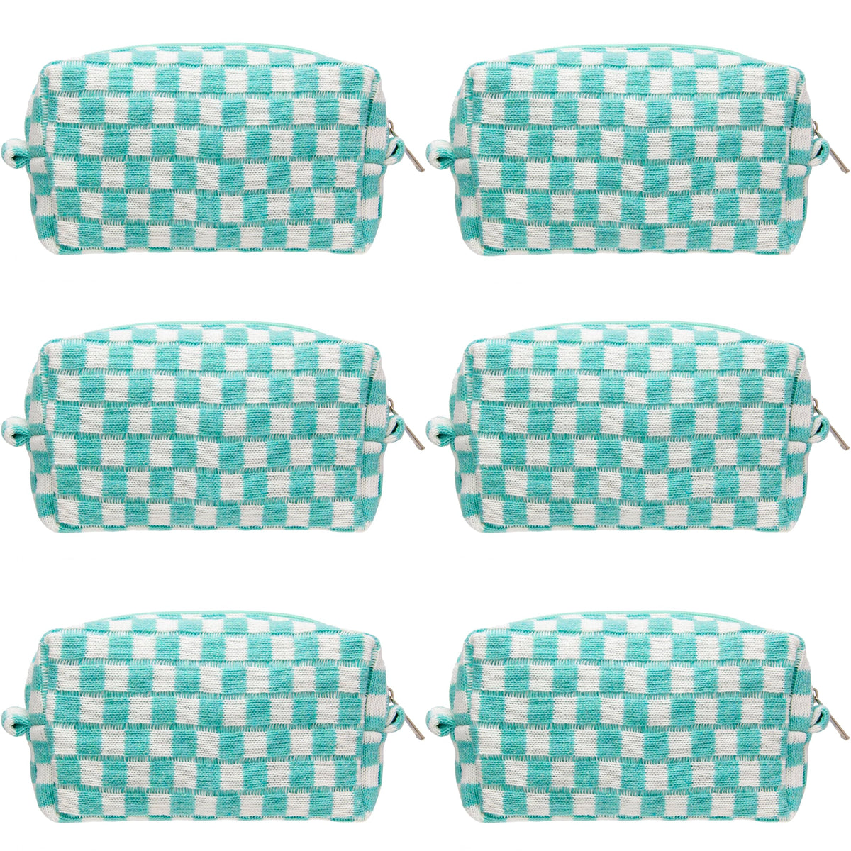 PAZIMIIK Checkered Makeup Bag front view in Arctic Blue