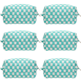 PAZIMIIK Checkered Makeup Bag front view in Arctic Blue