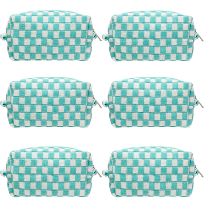 PAZIMIIK Checkered Makeup Bag front view in Arctic Blue