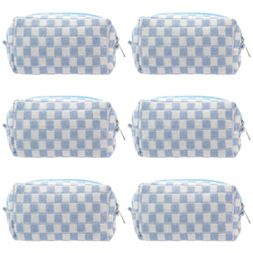 PAZIMIIK Checkered Makeup Bag front view in blue