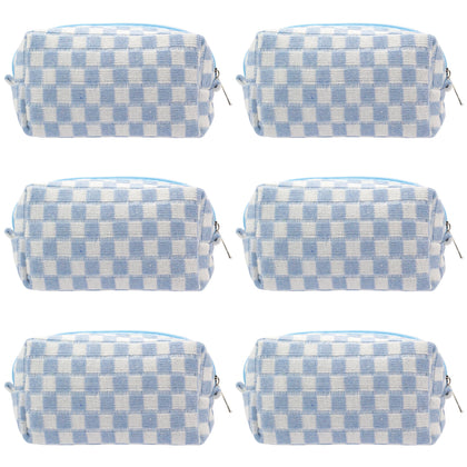 PAZIMIIK Checkered Makeup Bag front view in blue
