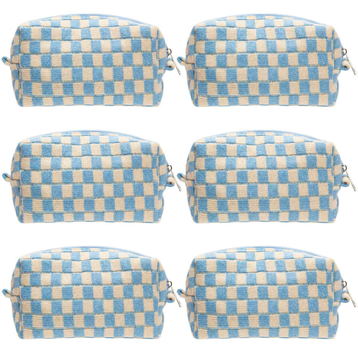 PAZIMIIK Checkered Makeup Bag front view in blue beige