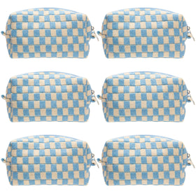 PAZIMIIK Checkered Makeup Bag front view in blue beige