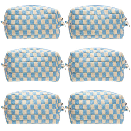 PAZIMIIK Checkered Makeup Bag front view in blue beige