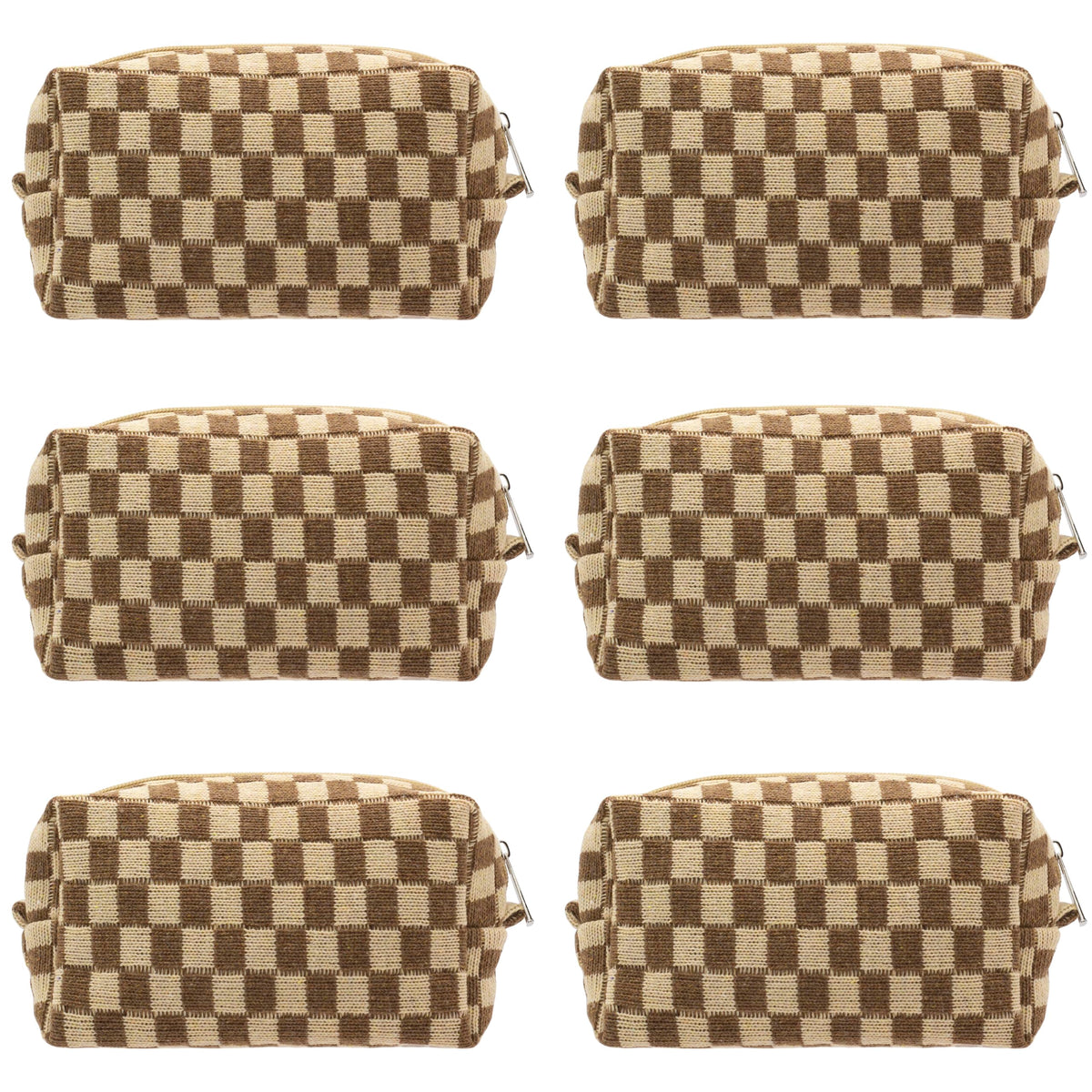 PAZIMIIK Checkered Makeup Bag front view in coffee colour