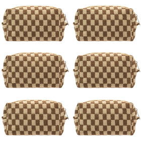 PAZIMIIK Checkered Makeup Bag front view in coffee colour