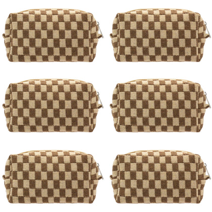 PAZIMIIK Checkered Makeup Bag front view in coffee colour
