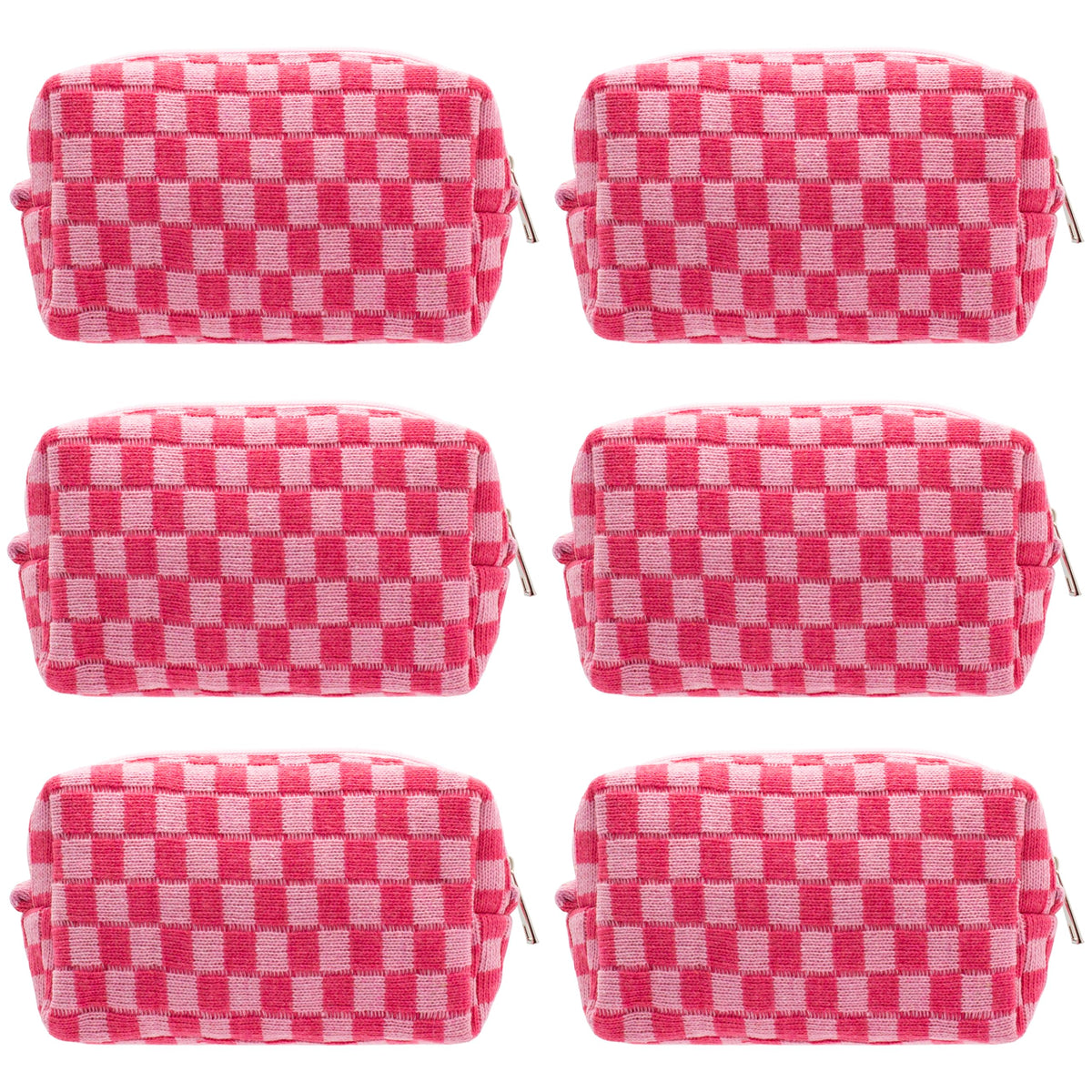 PAZIMIIK Checkered Makeup Bag front view in hot pink