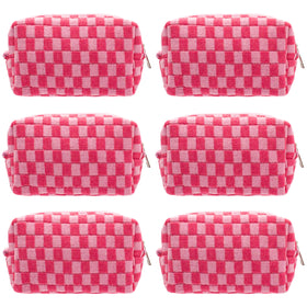 PAZIMIIK Checkered Makeup Bag front view in hot pink
