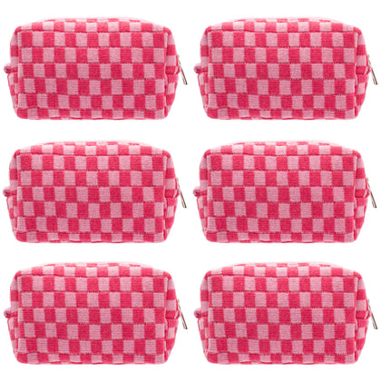 PAZIMIIK Checkered Makeup Bag front view in hot pink