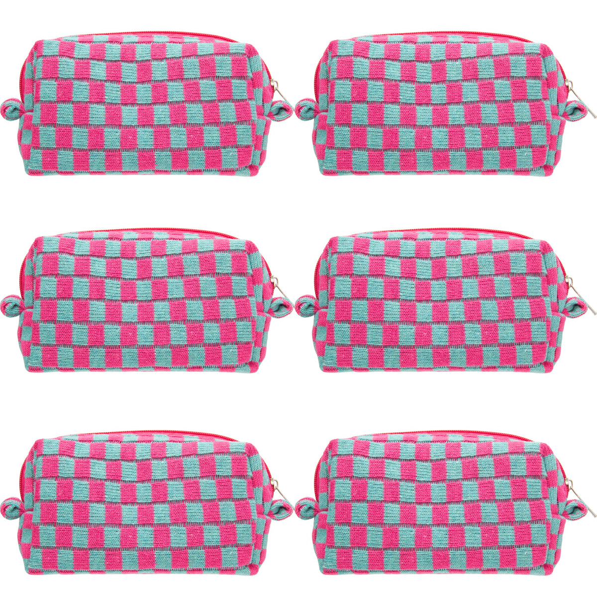 PAZIMIIK Checkered Makeup Bag front view in magenta green