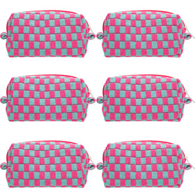 PAZIMIIK Checkered Makeup Bag front view in magenta green