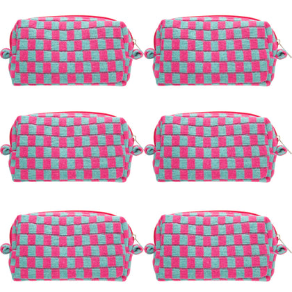 PAZIMIIK Checkered Makeup Bag front view in magenta green