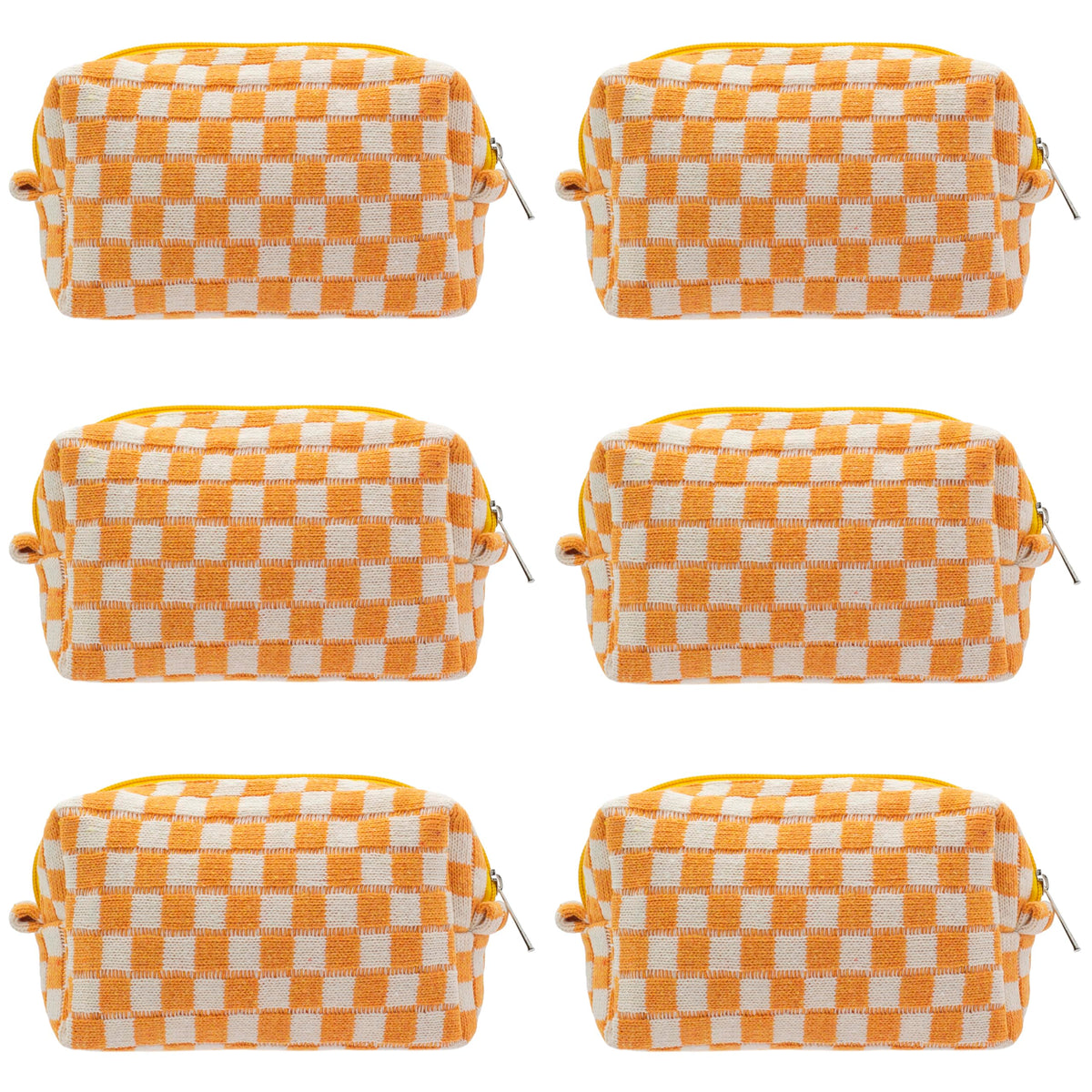 PAZIMIIK Checkered Makeup Bag front view in orange