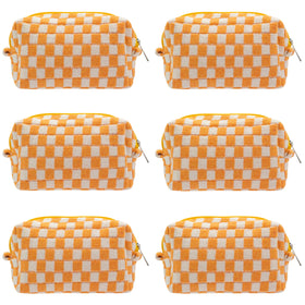 PAZIMIIK Checkered Makeup Bag front view in orange