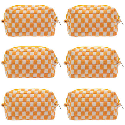 PAZIMIIK Checkered Makeup Bag front view in orange
