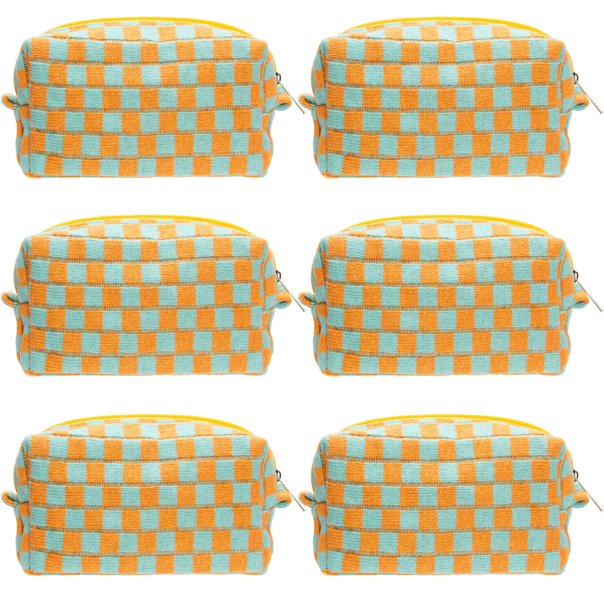 PAZIMIIK Checkered Makeup Bag front view in orange and green