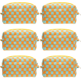 PAZIMIIK Checkered Makeup Bag front view in orange and green