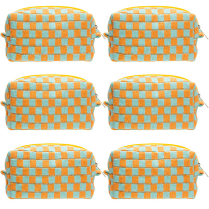 PAZIMIIK Checkered Makeup Bag front view in orange and green