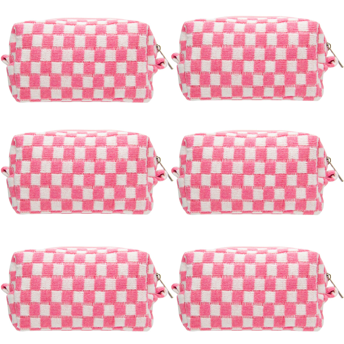 PAZIMIIK Checkered Makeup Bag front view in pink
